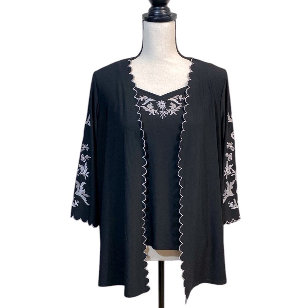 Antthony Original Black and White Jersey Embroidered Top and Cardigan Set Small